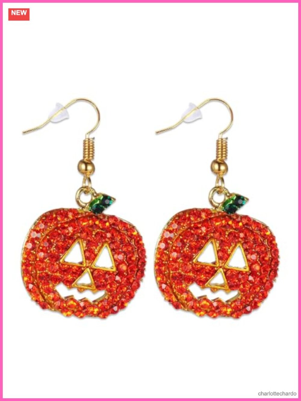 Crystal Pumpkin Dangle Drop Earrings Hypoallergenic Halloween